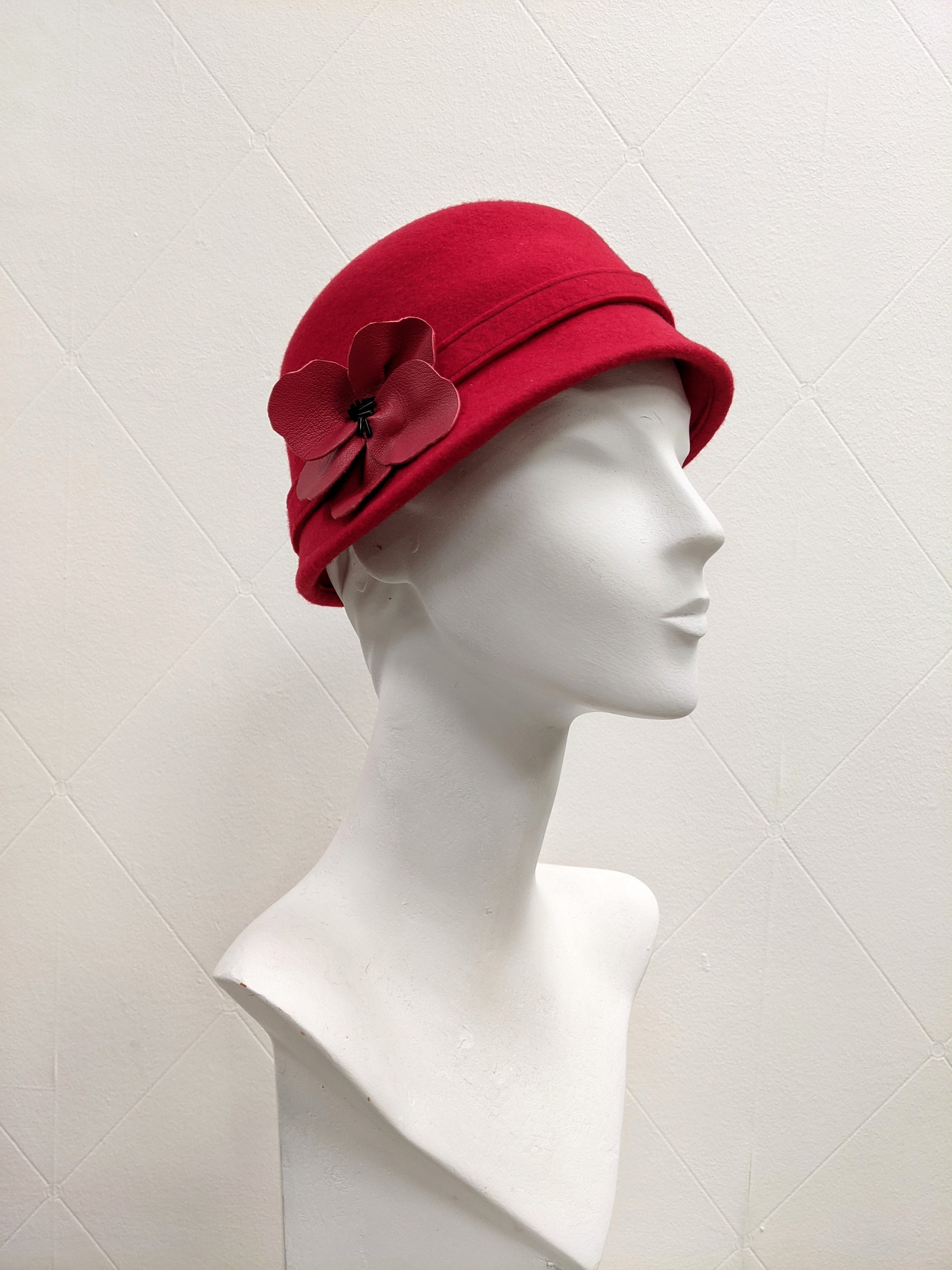 Handmade Red Felt Poppy Cloche Hat 1920 