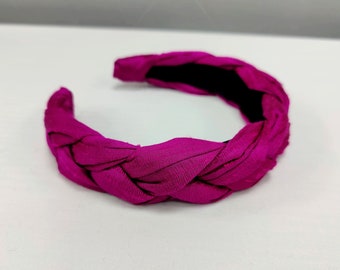 Magenta Pink Silk Plaited Headband Braided Headpiece for Special Occasion Hairband for Wedding Guest Fascinator Hot Pink Gift for Her