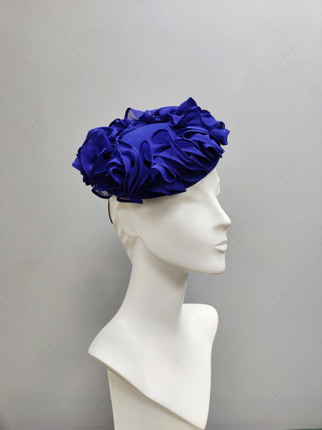 Vintage Royal Blue Pillbox Hat Pill Hat Vintage Fascinator Fashion Hat