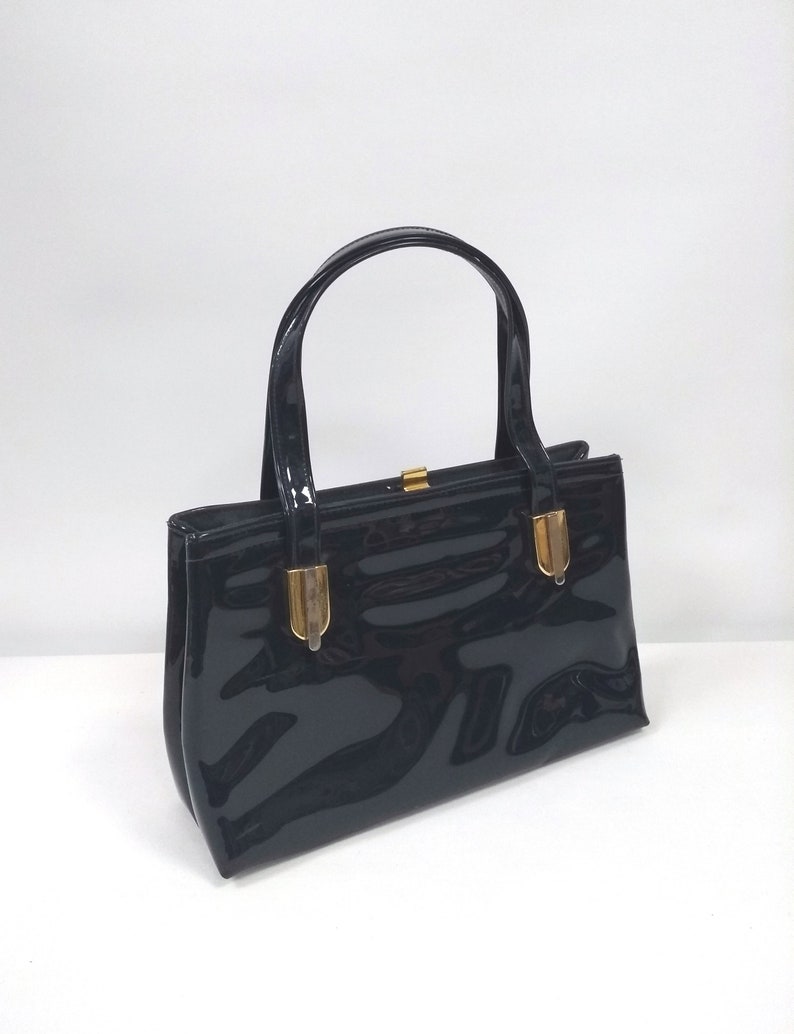 navy blue patent bag