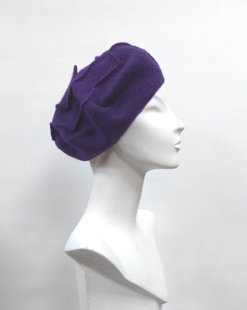 Purple Wool Felt Beret, Zig Zag Unusual Beret, French Style, Ber Purple Wool Felt Beret, Zig Zag Unusual Beret, French Style, Ber