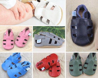 Dotty Fish Soft Leather Baby Sandals. Toddler Sandals. Non-Slip. Soft Sole. Indoor Slippers. Pram Shoes. Sandals for Boys and Girls