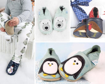 Dotty Fish Soft Leather Baby Shoes. Toddler Shoes. Non-Slip. Indoor Slippers. Pram Shoes. Christmas Shoes. Rudolph. Penguin. Polar Bear.