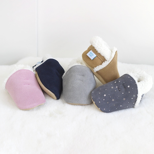 Dotty Fish Soft Suede Baby Slippers. Toddler Slippers. Non-Slip. Indoor Slippers. Pram Shoes. for boys and Girls