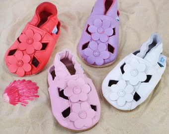 Dotty Fish Soft Leather Baby Sandals. Toddler Sandals. Non-Slip. Soft Sole. Indoor Slippers. Pram Shoes. Pink White Grey Sandals Boys Girls