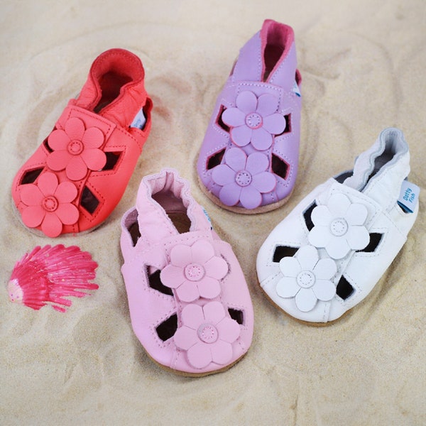 Dotty Fish Soft Leather Baby Sandals. Toddler Sandals. Non-Slip. Soft Sole. Indoor Slippers. Pram Shoes. Pink White Grey Sandals Boys Girls