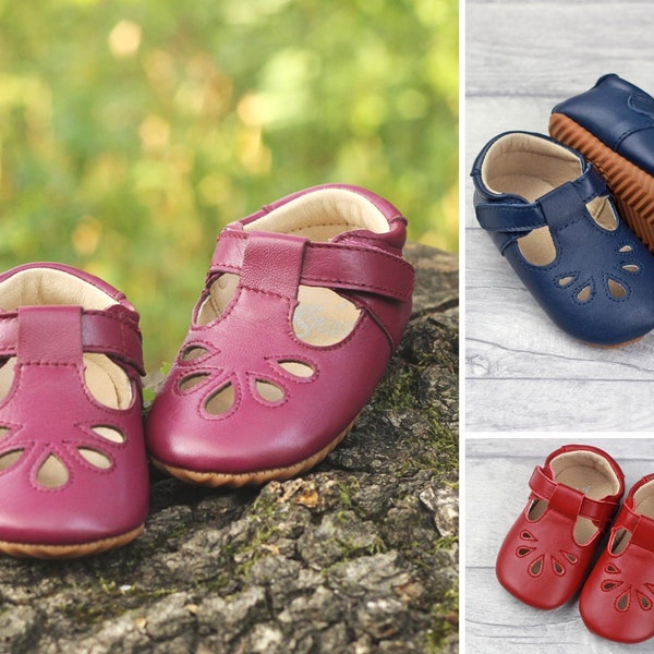 Soft Leather First Walking Shoes – Shimmy Shoes by Dotty Fish. Premium Leather T-Bar Shoes for Babies and Toddlers. Girls.