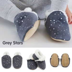 Dotty Fish Soft Suede Baby Slippers. Toddler Slippers. Non-Slip. Indoor Slippers. Pram Shoes. for boys and Girls Silver Stars