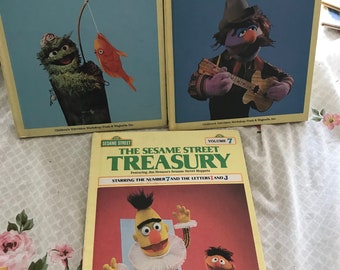 Bundle of Sesame Street Treasury Books - Vintage - Elmo, Cookie Monster, Oscar, Burt & Ernie, Big Bird - Muppets - Jim Henson