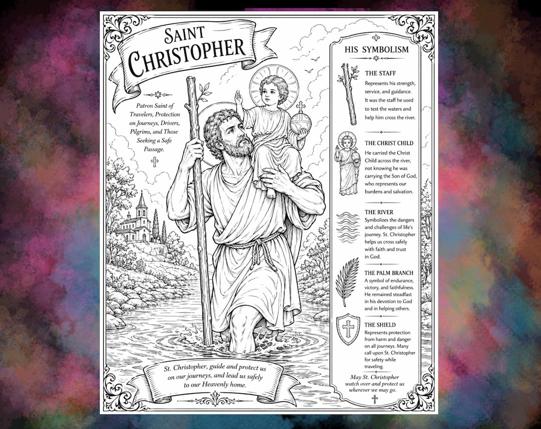 St. Christopher Colouring In St. Christopher Christian Coloring Page - Single Sheet - Etsy