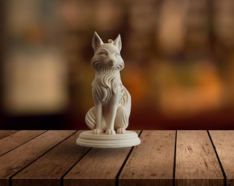Kitsune Fox Figurine: Swirl Tail Japanese Mythology Sculpture