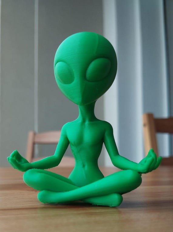 Meditating Alien Figurine: Zen Yoga Sci-fi Decor - Etsy