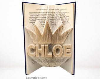 CHLOE Crown Book Folding Pattern | Princess Name Art | Combi Cut & Fold PDF | Digital Download