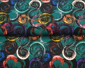 Jersey Fabric with colourful swirls - teal