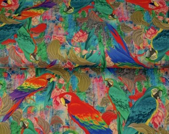 Jersey Fabric with Rainbow Parrots - Stenzo Textiles