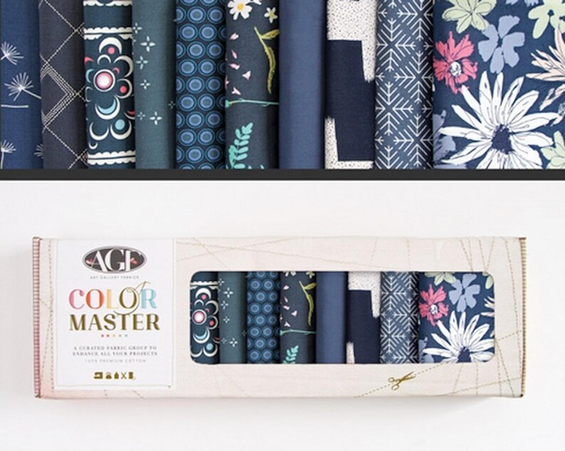 Fat Quarter Bundle Patchwork Fabric Bundle Art Gallery Fabric AGF Color Master Midnight Ocean blue
