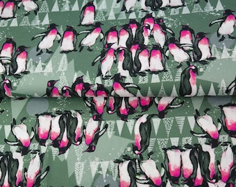 Jersey Fabric with Penguin motif - green, pink