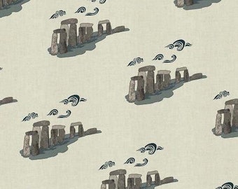 Cotton Fabric with Stonehenge - Cotton and Steel Take me to Stonehenge - sky