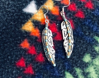 feather silver and turquoise earrings