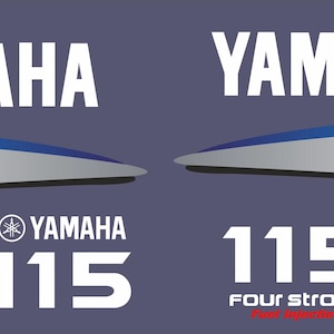 Può includere: Set di adesivi per motore fuoribordo Yamaha 115 quattro tempi. Gli adesivi sono bianchi con accenti blu e rossi. Gli adesivi presentano il logo Yamaha e il testo "Yamaha 115 Quattro Tempi".