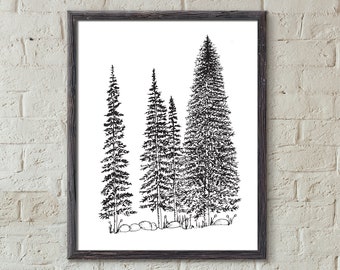 Four Pines Nature Scene Art Print,  11x14 in