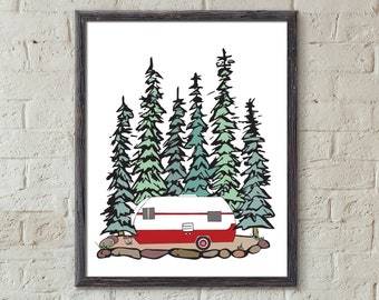 RV Camper in the Pines Art Print