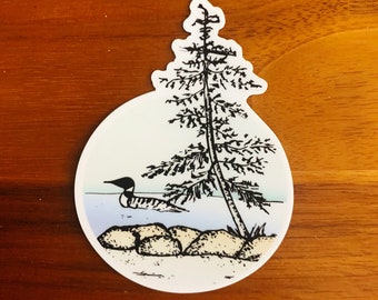 Loon on the Lake Vinyl Sticker: Hand Drawn, Weatherproof