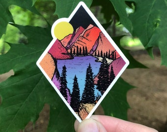 Diamond Pines in the Moonlight Vinyl Sticker | Mountain Night Landscape Decal | Weatherproof Waterproof Sticker