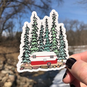 RV Camper in the Woods Vinyl Sticker