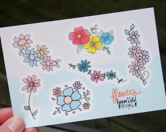 Blue and Pink Daisies Vinyl 6 Sticker Sheet