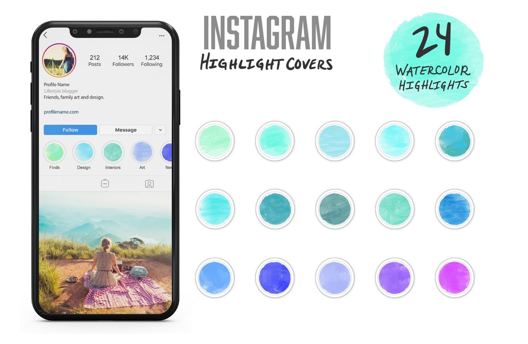 Instagram Watercolor Highlight Covers 24 Hand Painted Pastel - Etsy