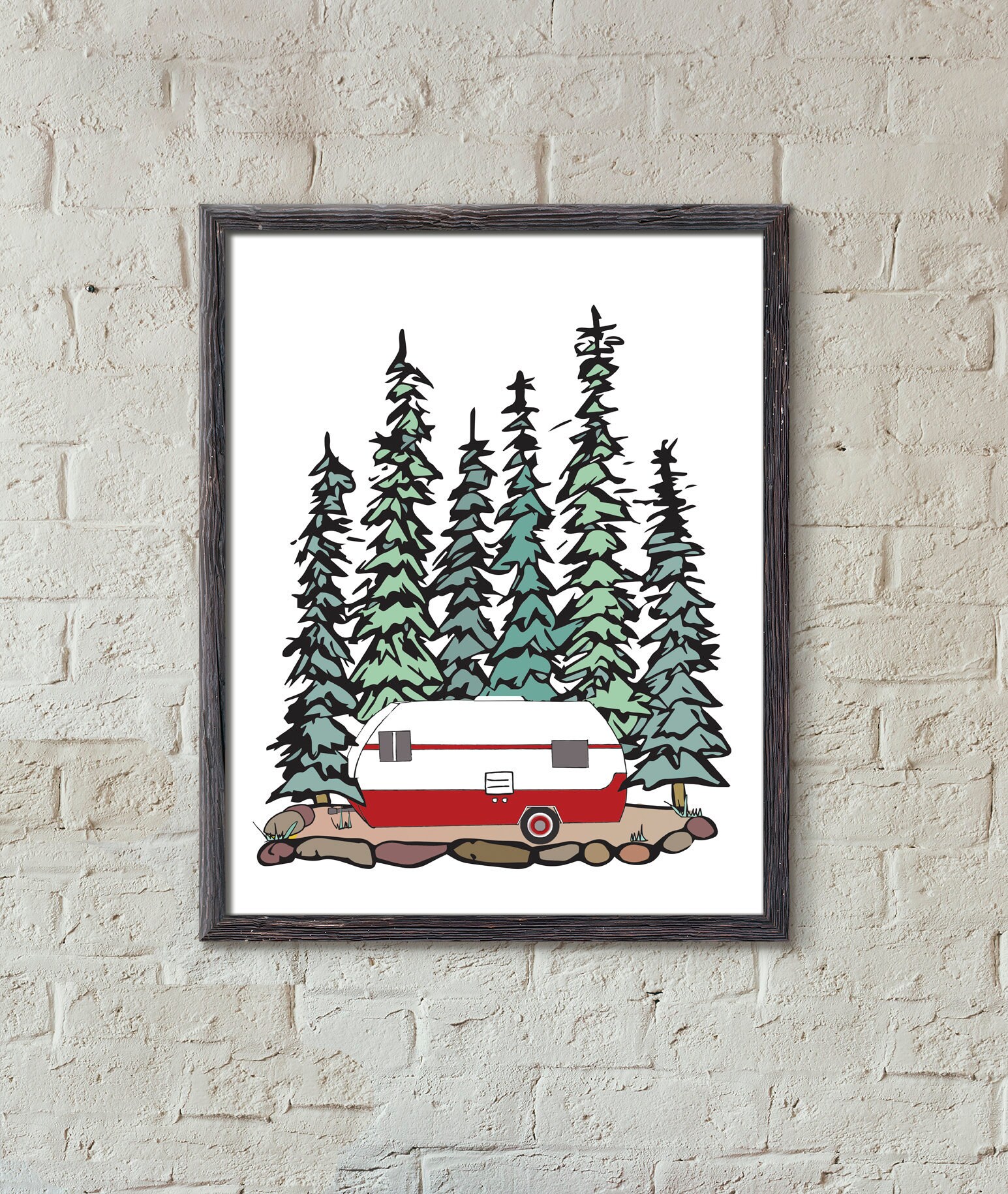 RV Camper in the Pines Art Print - Etsy