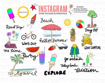 Instagram Summer Story Stickers: Hand illustrated Graphics for your IG stories, brand your Instagram, Digital Stickers for IG and Goodnotes