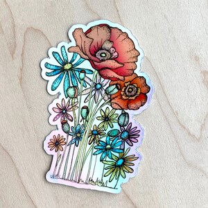 Shiny Poppy Flower Garden Holographic Sticker