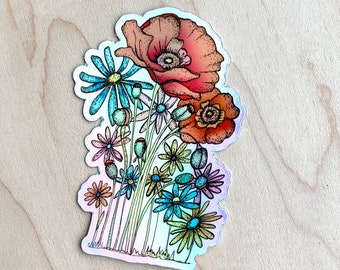 Shiny Poppy Flower Garden Holographic Sticker