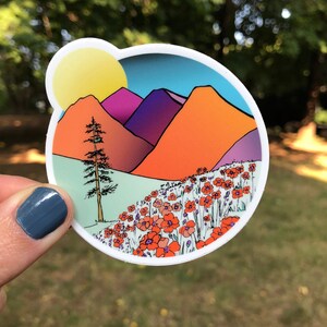 Mountains and Poppies Vinyl Sticker