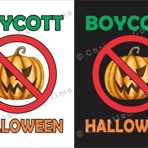 Utskrivbara material - "BOYCOTT HALLOWEEN" Jack O' Lantern-design - vit/svart bakgrund ingår