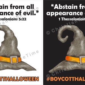Utskrivbara material - #boycotthalloween - 1 Thessalonikerbrevet 5:22 Design - vit/svart bakgrund ingår