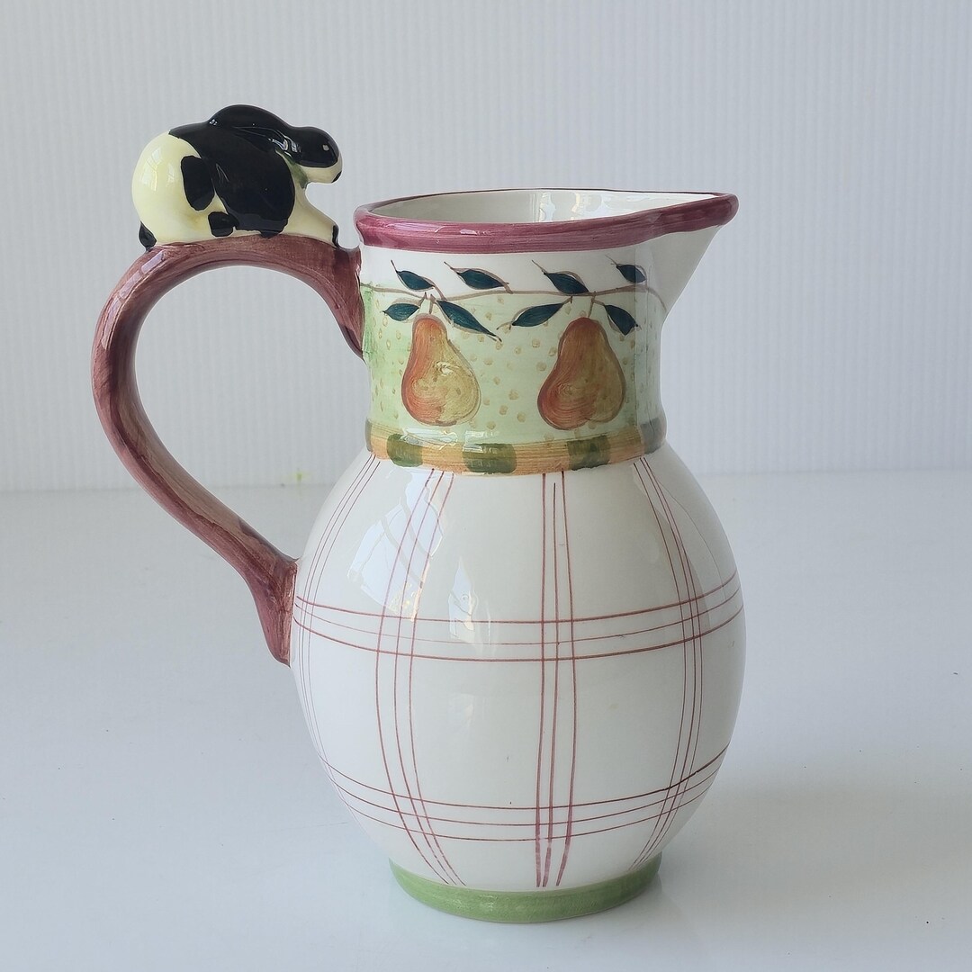 Pear Pitcher With Rabbit Sculpture on Handle- Cozy Farmhouse Decor - Etsy