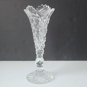 American Brilliant Period Cut Glass Vase with Queens Design