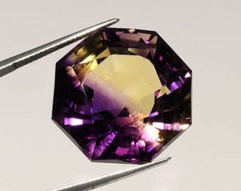 Large octagonal Ametrine 22.4mm, this large two-tone purple and yellow Quartz from Bolivia weighs 48.30 carats