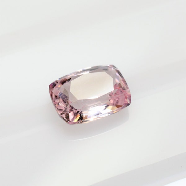 Cushion cut pastel pink sapphire 7.3x5.5 mm, this very pale corundum weighs 1.47 carat