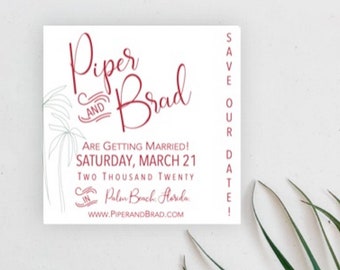 Palm Beach Wedding Save the Date Card | Modern Pink Green Palm Tree, Ocean Beach Coastal Wedding, Save-the-Date