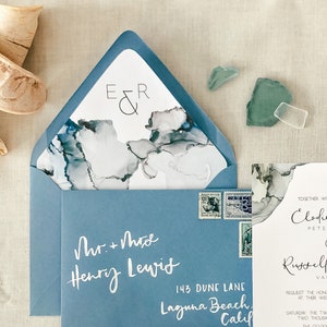 Laguna Envelope Liner | Blue, Green, Gray Abstract Watercolor Wedding Invitation, Beach, Coastal Wedding