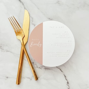 Circle Colorblock Wedding Menu with Place Card | Multiple Colors, Modern, Minimalist Wedding Menu