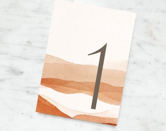 Santa Fe Wedding Table Number | Watercolor Terra Cotta Desert Boho Wedding