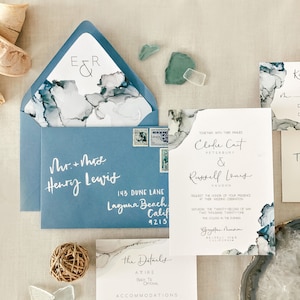 Laguna Wedding Invitation Suite | Blue, Green, Gray Abstract Watercolor Wedding Invitation, Beach, Coastal, Outdoor Wedding