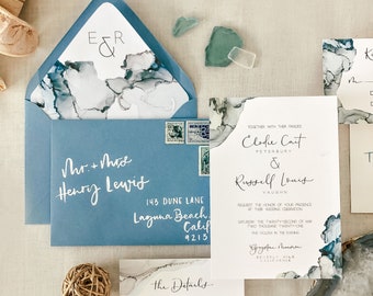 Laguna Wedding Invitation Suite | Blue, Green, Gray Abstract Watercolor Wedding Invitation, Beach, Coastal, Outdoor Wedding