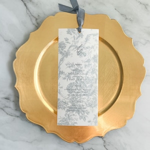 Vellum Wedding Menu with Silk Ribbon | Romantic, Floral, Toile, Bridgerton Wedding Menu Card