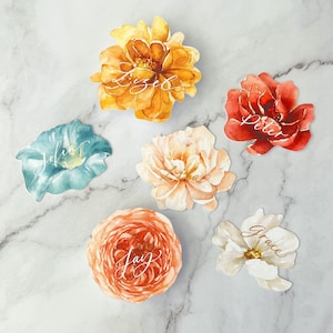 Watercolor Flower Place Cards | Calligraphy Place Cards, Escort Cards, Spring Place Cards